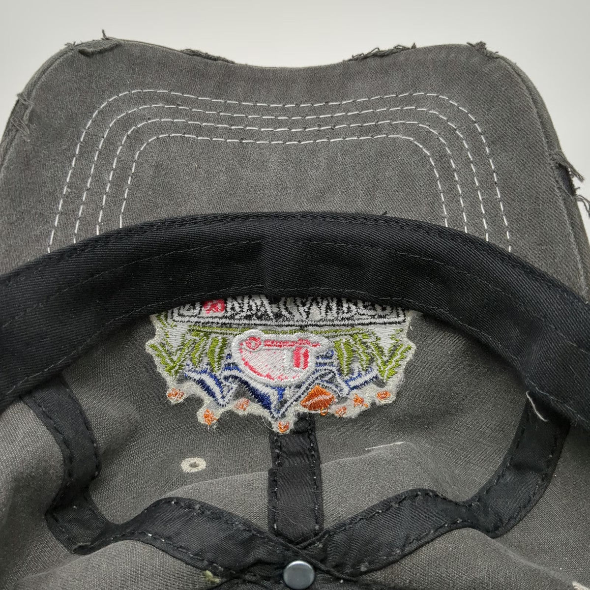 4350 District Baseball Cap Gray One Size Happy Camper Distressed Strapback Hat