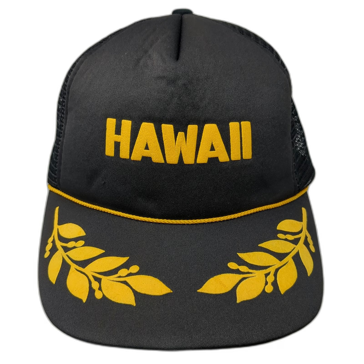 Hawaii Intercontinental Corp Black Trucker Hat Laurel Yellow One Size Snapback