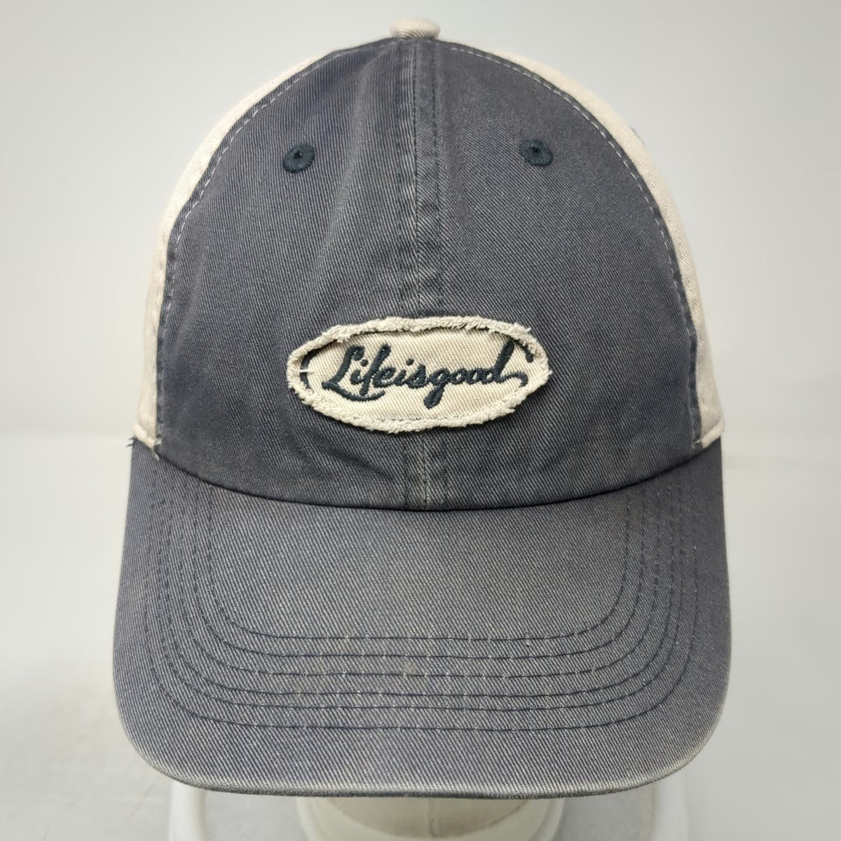 Life is Good Baseball Cap Gray Beige One Size Slideback Frayed Patch Logo Hat