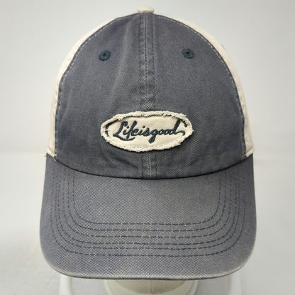 Life is Good Baseball Cap Gray Beige One Size Slideback Frayed Patch Logo Hat