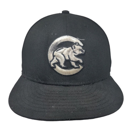 New Era Men's Fitted Hat Black 7 1/2 Embroidered Chicago Cubs Logo 59Fifty