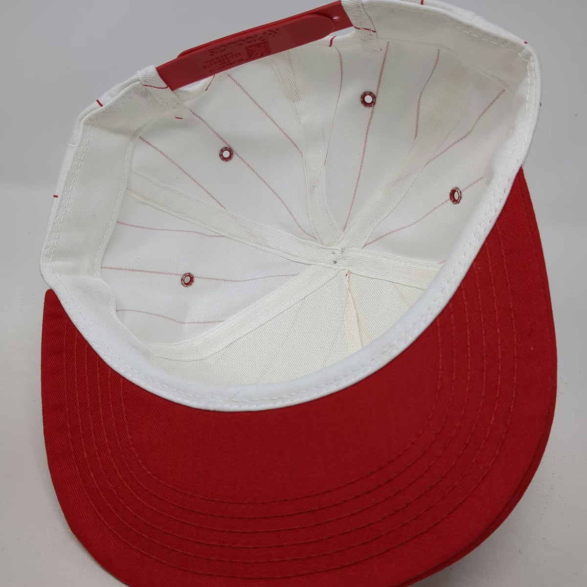 K-Products 5 Panel White Red Hat One Size Pinstripe FSC Logo Patch Snapback