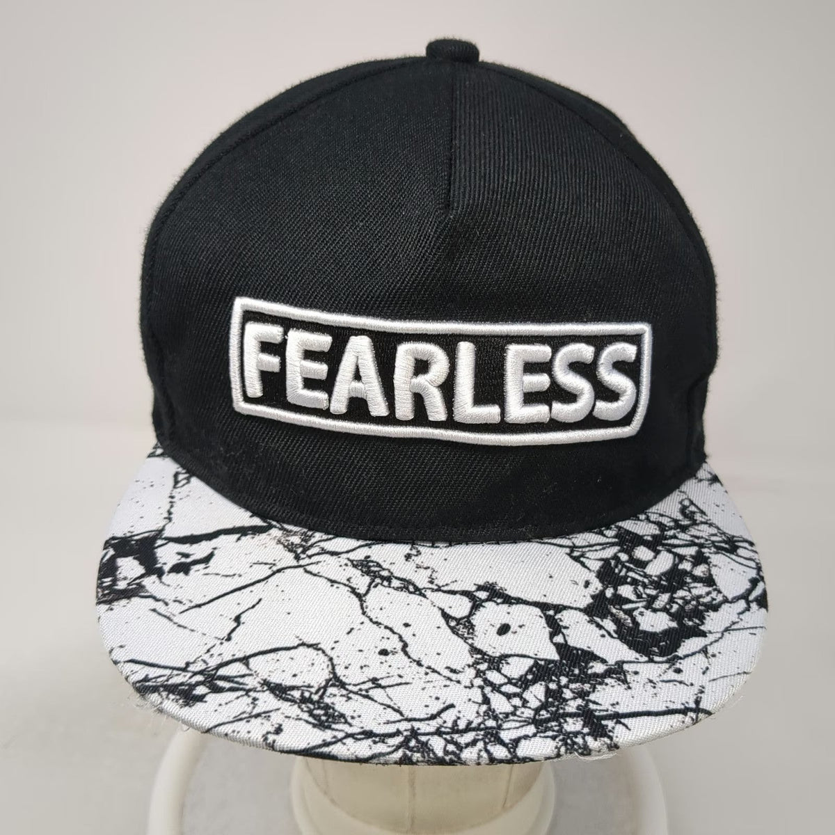 Level 22 5 Panel Black White OSFM Fearless Marble Print Flat Brim Snapback Hat