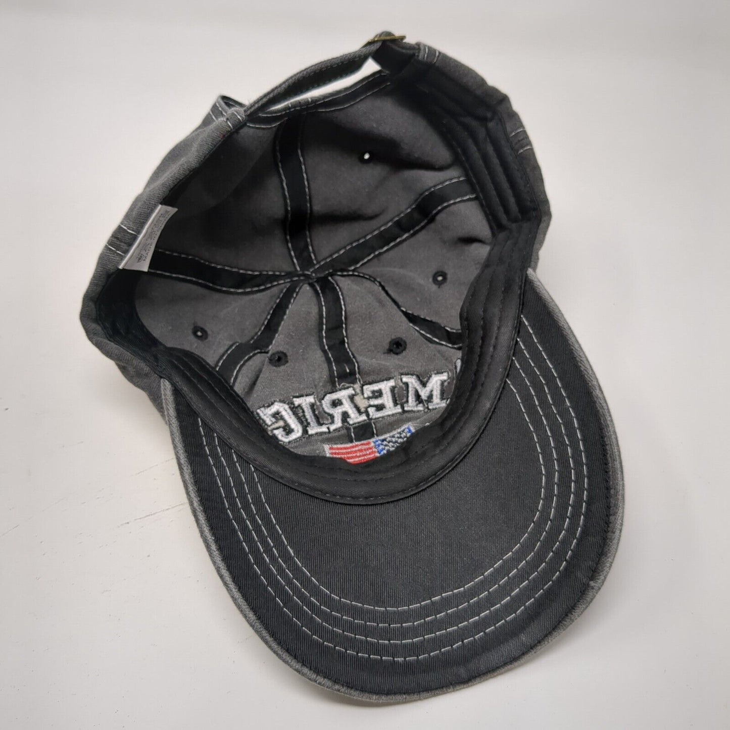 America USA Flag Slideback Hat Gray OSFA Adjustable Embroidered
