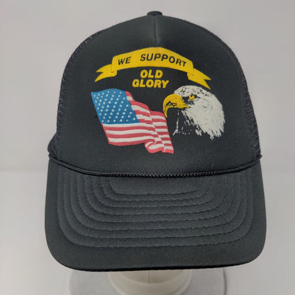 We Support Old Glory Snapback Rope Trucker Hat Black OSFA Mesh Back