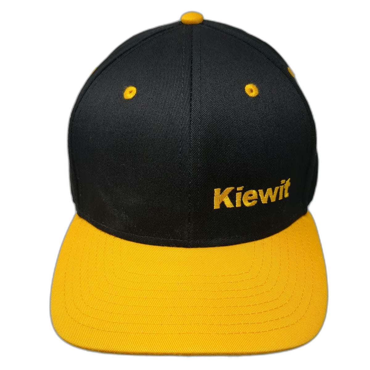 CapAmerica Snapback Hat Black Yellow One Size Flat Brim Kiewit Logo 6 Panel