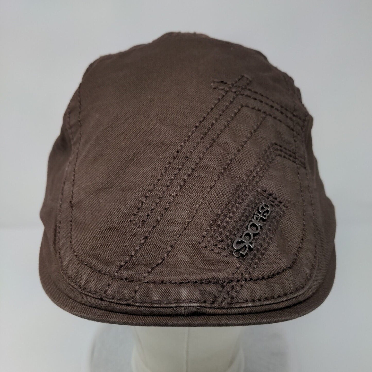 Sports Flat Cap Brown OSFA Adjustable Embroidered Solid Cotton
