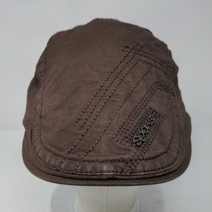 Sports Flat Cap Brown OSFA Adjustable Embroidered Solid Cotton
