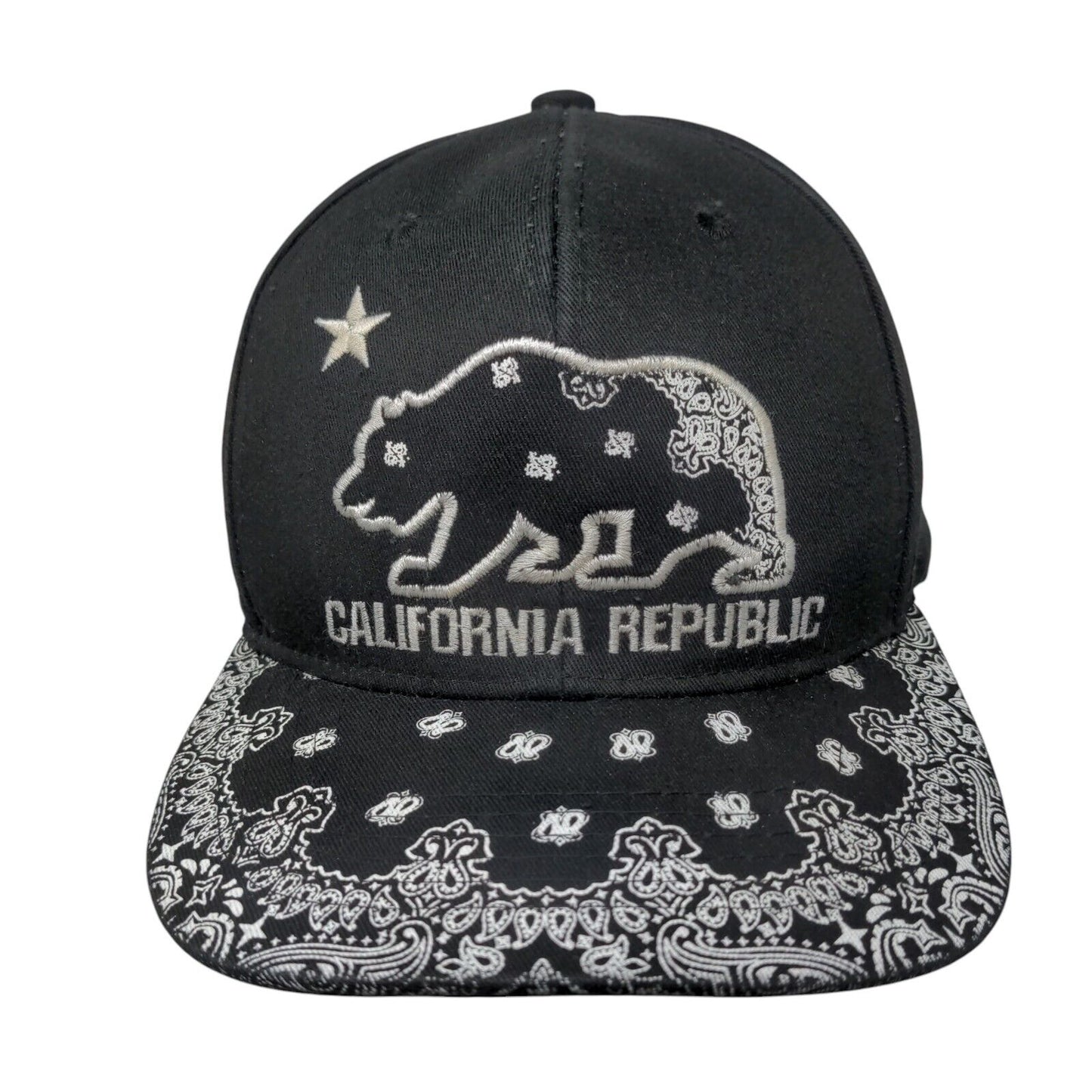 California Republic Snapback Hat Black OS Adjustable Embroidered Ace Cap Inc