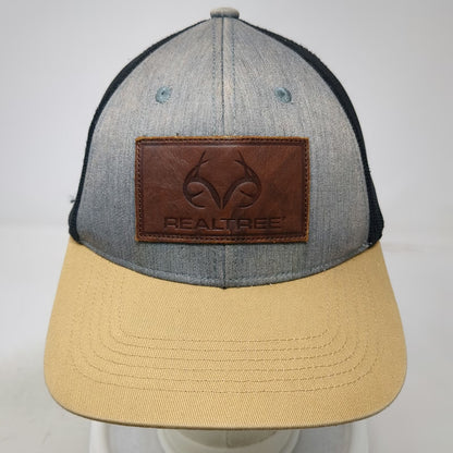 Realtree Trucker Hat Gray Beige Black One Size Mesh Back Leather Patch Snapback