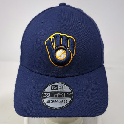 Milwaukee Brewers MLB New Era Baseball Cap Blue L 39THIRTY Stretch Fit Logo Hat