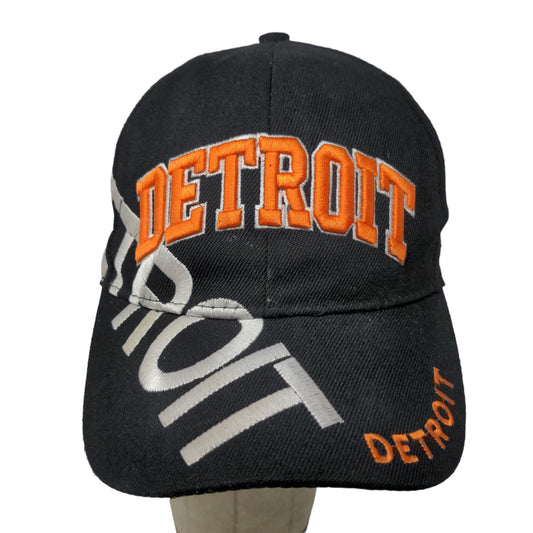 Unbranded Men's Strapback Hat Black OSFA Embroidered Detroit Logo Polyester