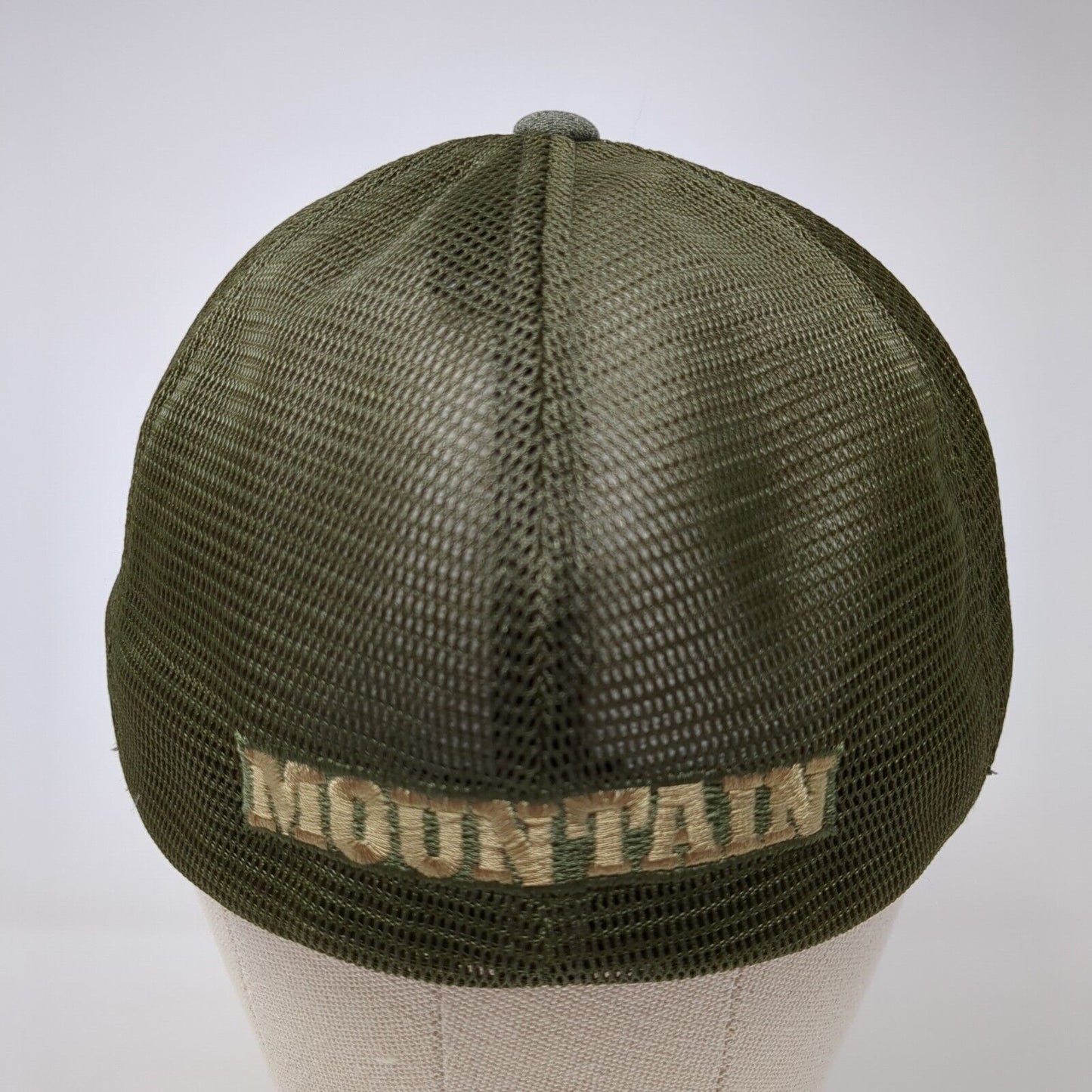 Mountain Fitted Trucker Hat Green L/XLFlexfit Unipanel Mesh Back Yupoong