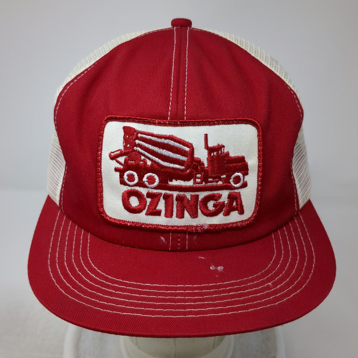 Ozinga Concrete Mixer Truck Red White One Size Trucker Hat Snapback Mesh Cap