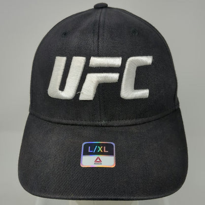 Reebok Baseball Cap Black XL UFC Logo Embroidered Stretch Fit Curved Brim Hat
