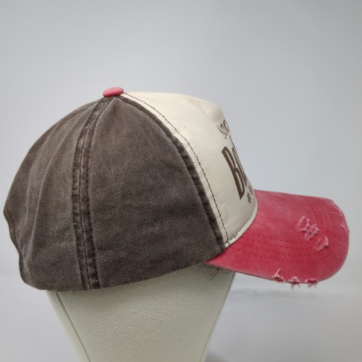 5 Panel Pink Ivory One Size Bahamas Ship Wheel Distressed Cotton Strapback Hat