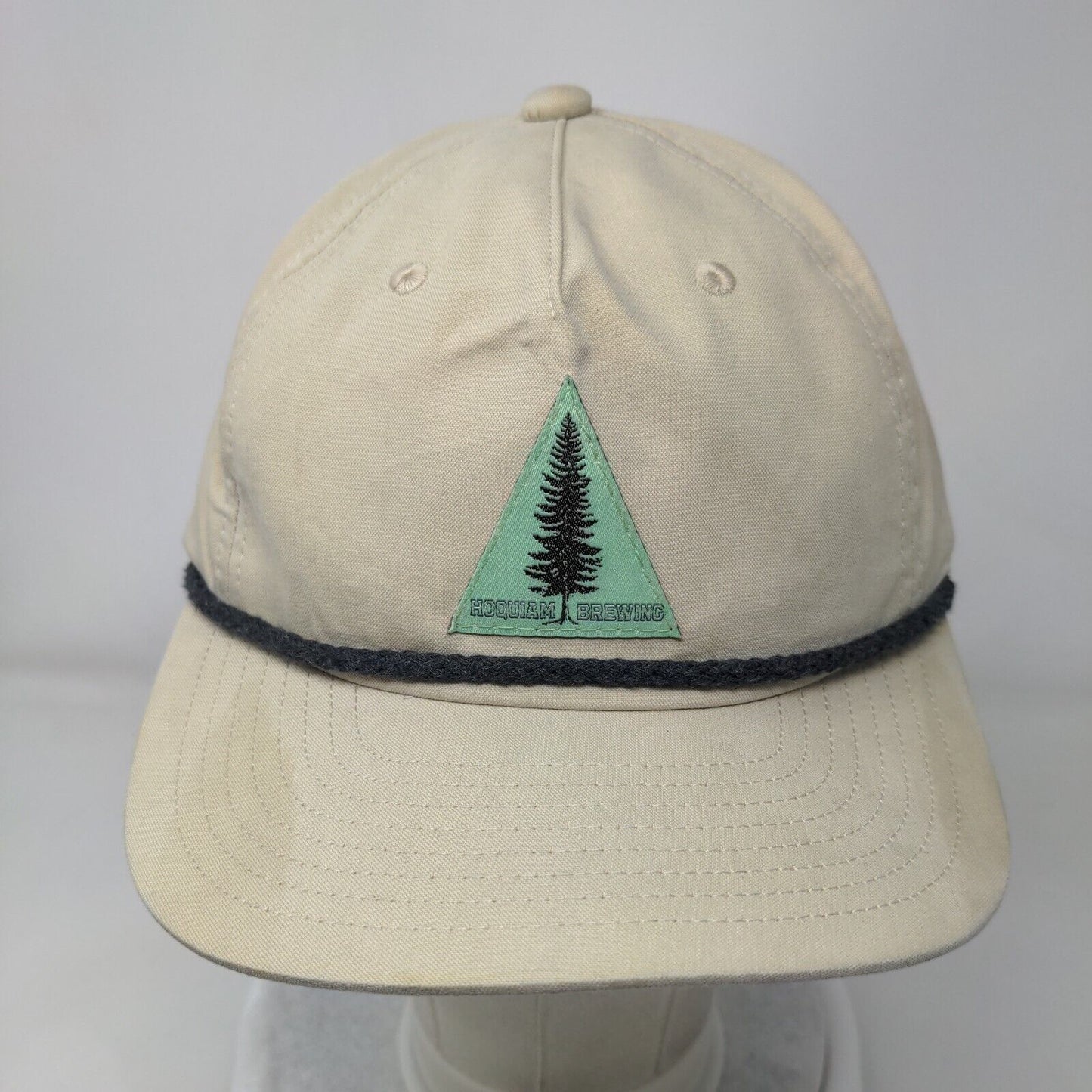 Pine Tree Snapback Hat Tan One Size Adjustable Breathable 6 Panel Rope Emblem
