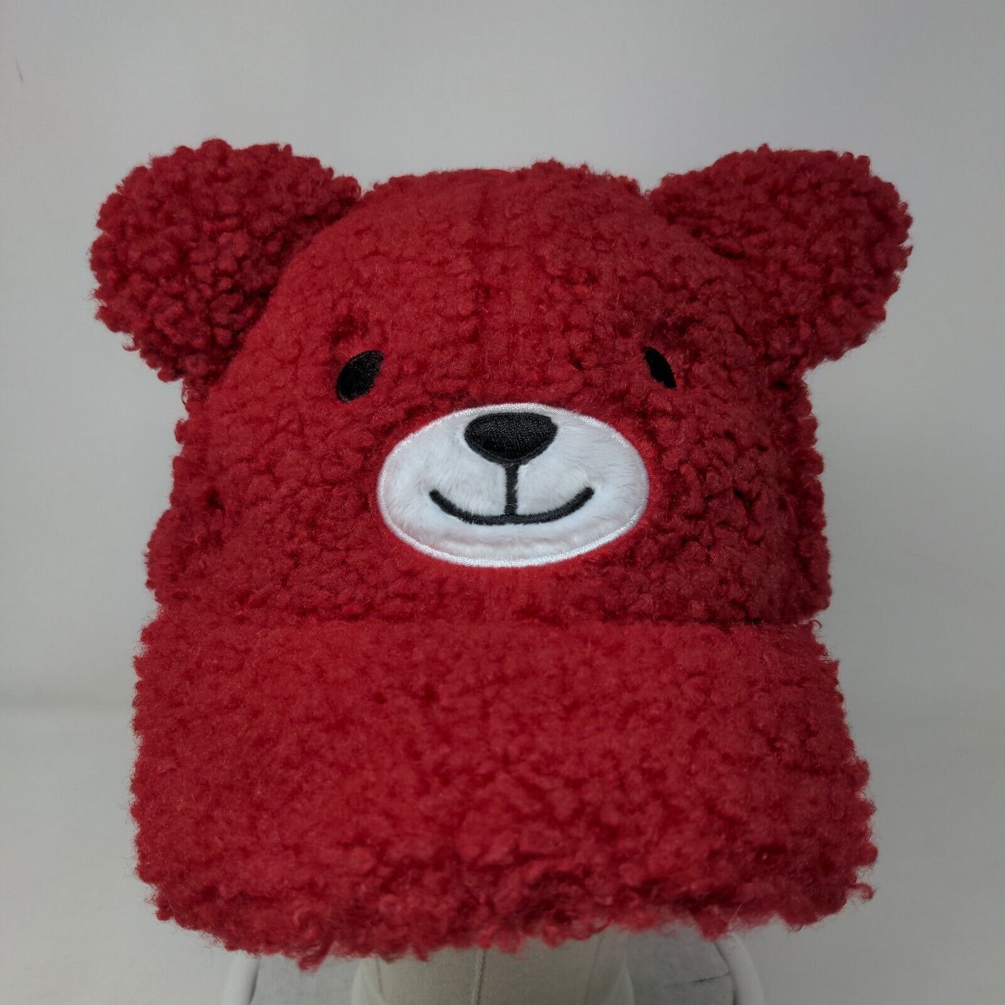 Bear Ears Strapback Hat Red One Size Adjustable Sherpa Celebrate Valentines Day