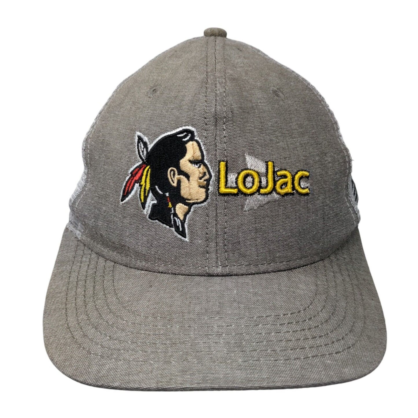 LoJac Snapback Mesh Back Trucker Hat Gray One Size Embroidered 6 Panel