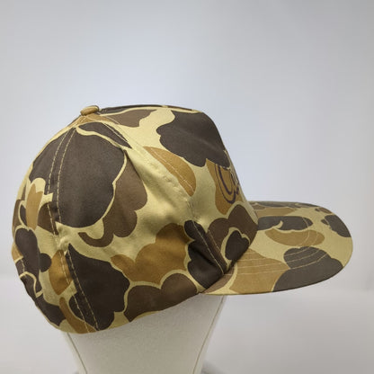 Cabela's 5 Panel Beige Duck Camo Snapback Cotton Flat Brim Script Hat Vintage