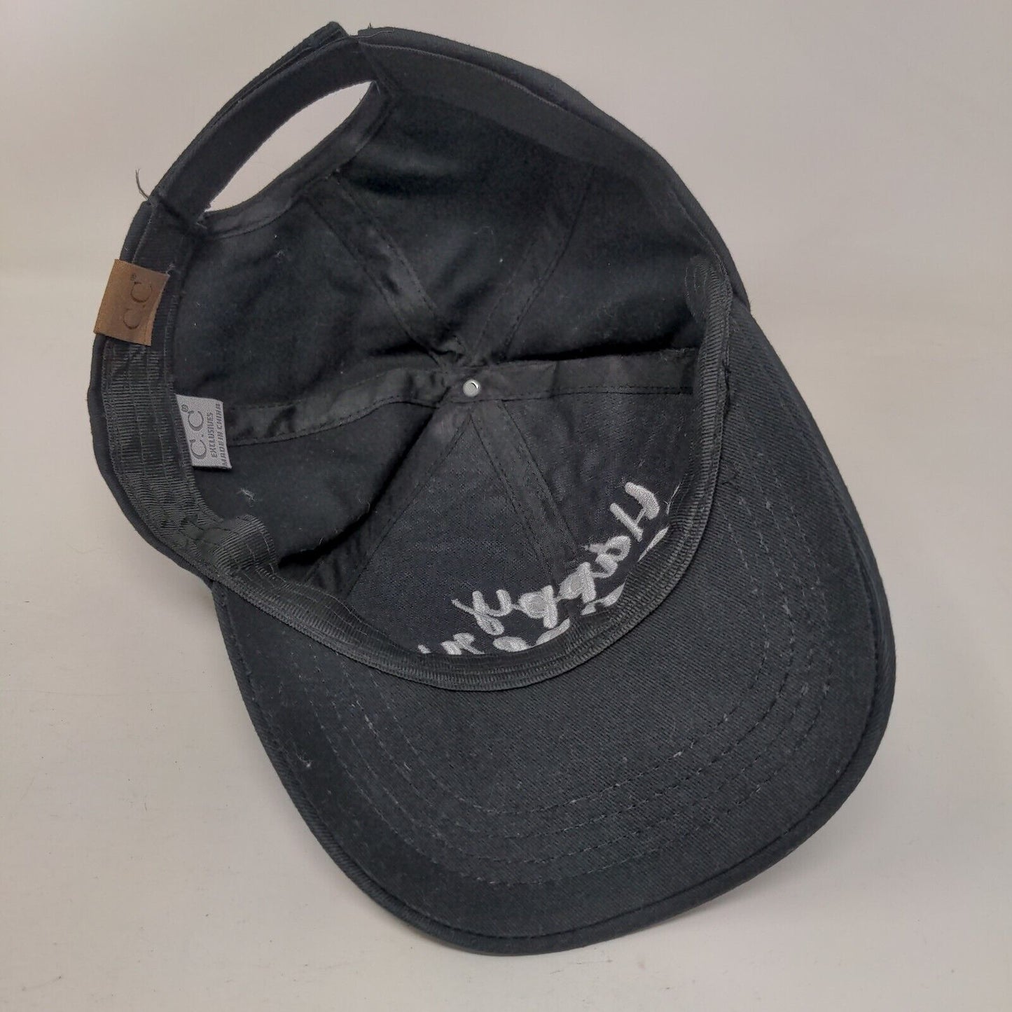 Happy Camper Strapback Hat Black One Size Embroidered C.C Exclusives