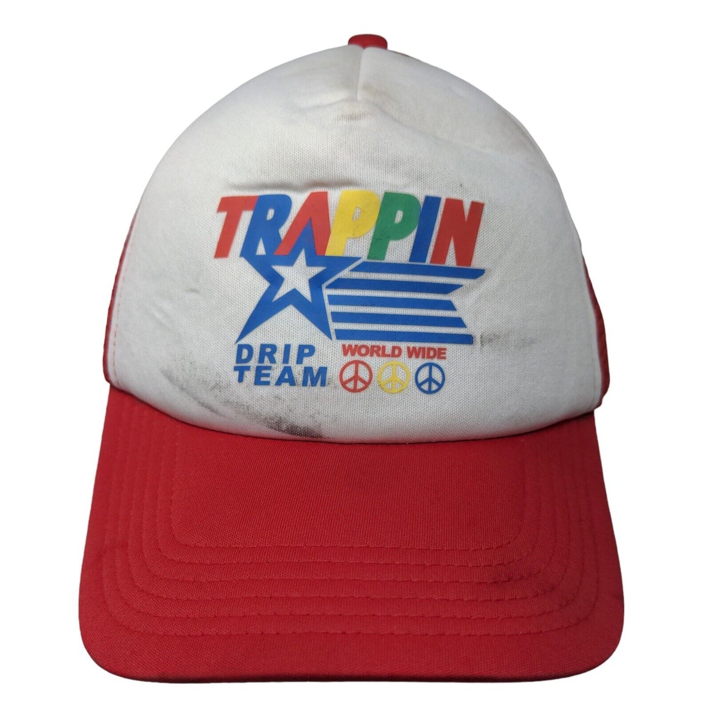 Trappin Drip Team Snapback Mesh Back Trucker Hat Red One Size Colorblock