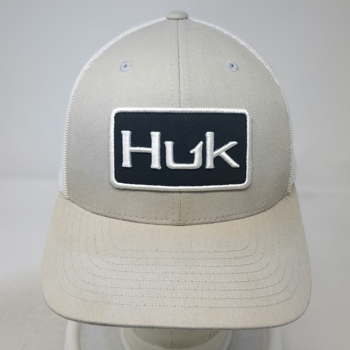 Huk Trucker Hat Gray One Size Mesh Back Fishing Logo Snapback Curved Brim Patch