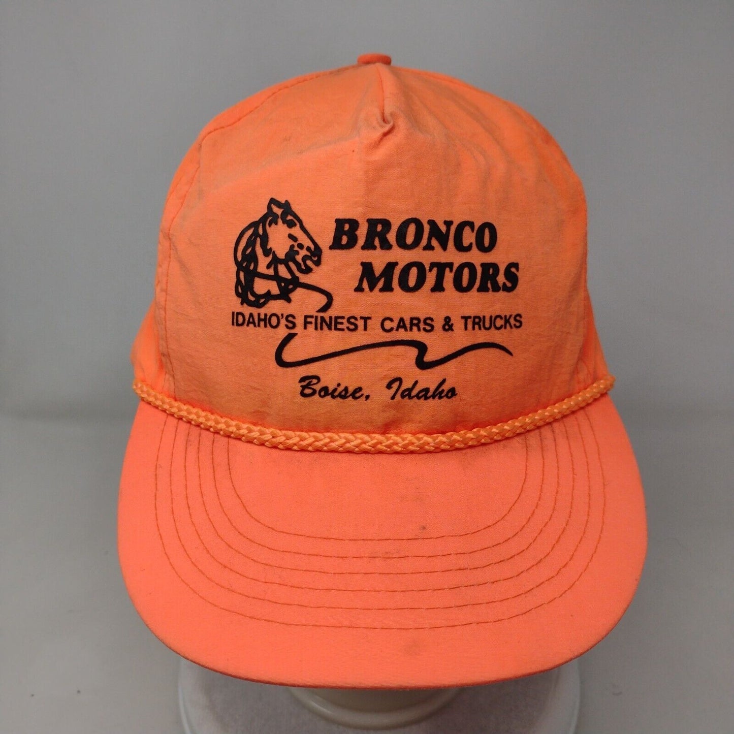 Bronco Motors Boise Idaho Strapback Hat Orange OSFA Adjustable Rope Otto