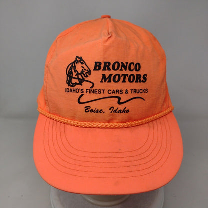 Bronco Motors Boise Idaho Strapback Hat Orange OSFA Adjustable Rope Otto