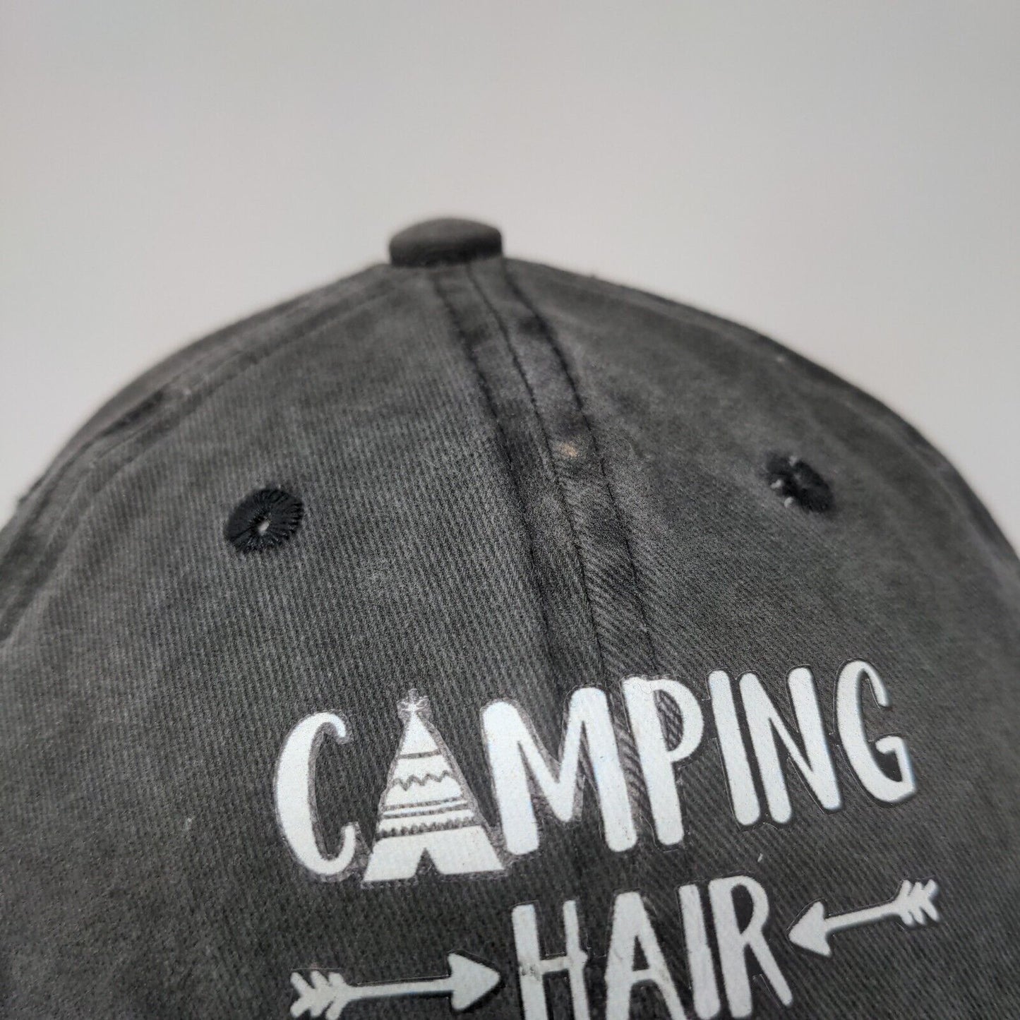 Camping Hair Don't Care Slideback Hat Gray One Size 6 Panel Adjustable