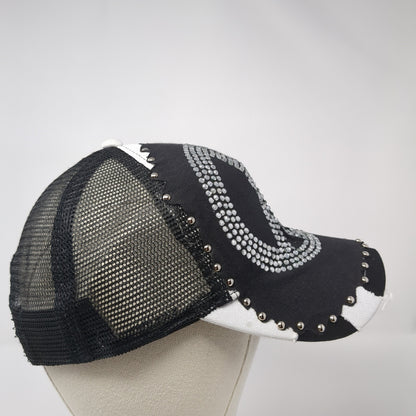 Unbranded Snapback Mesh Back Trucker Hat Multicolor Rhinestone Gem Peace Logo