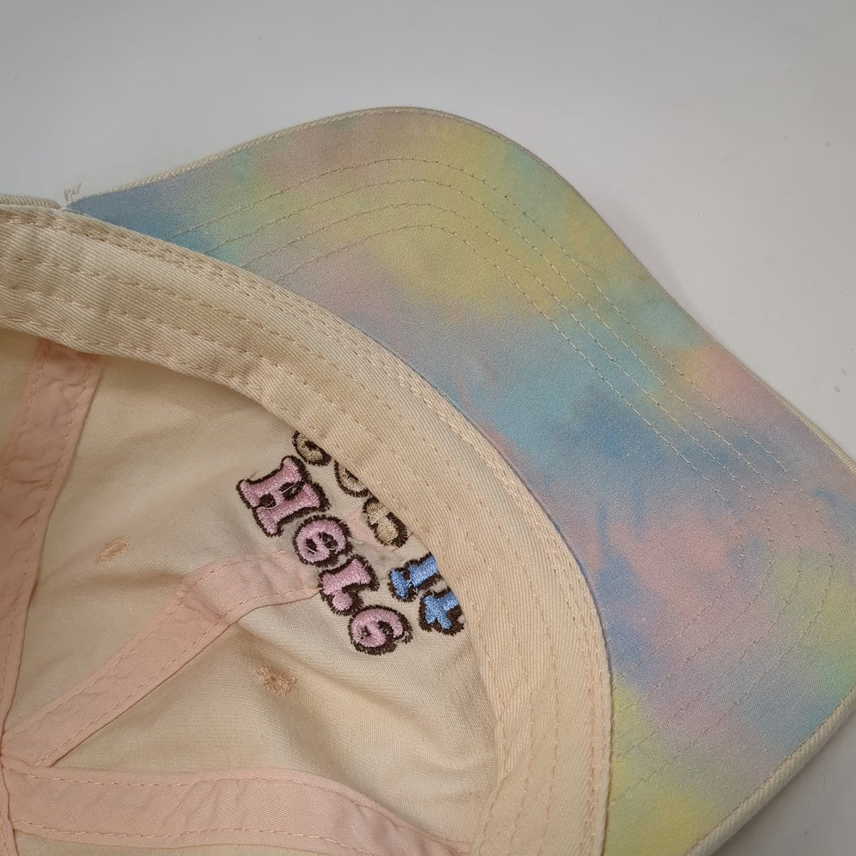 Home Free Baseball Cap Beige One Size Here For It Embroidery Tie Dye Brim Hat