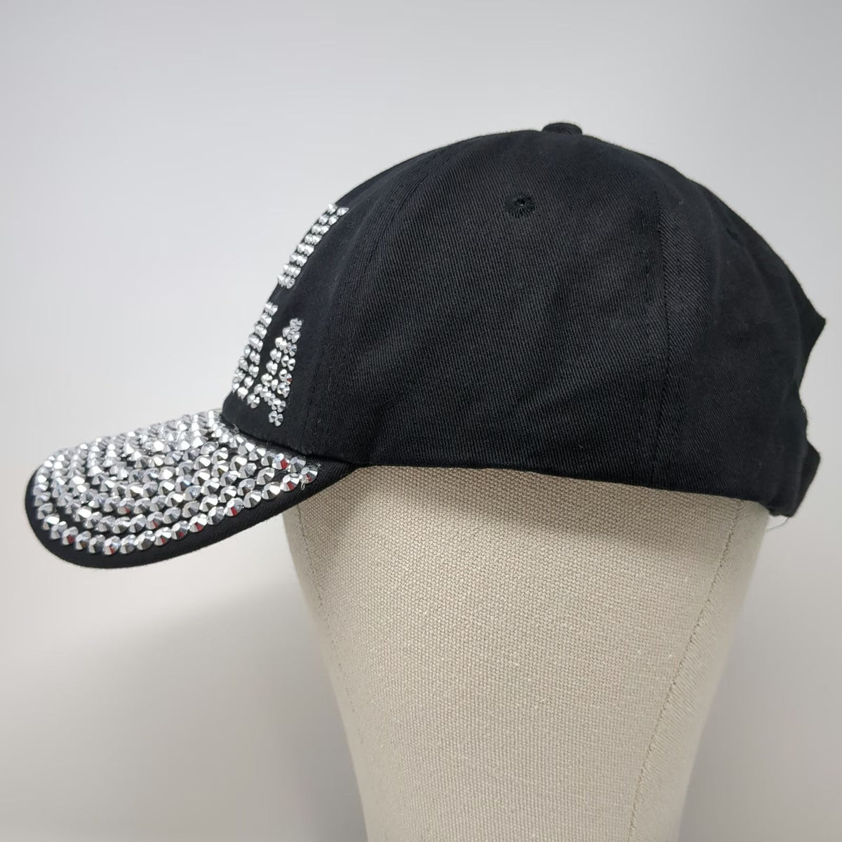 Black Baseball Cap One Size Rhinestone California Studded Brim Hat Strapback
