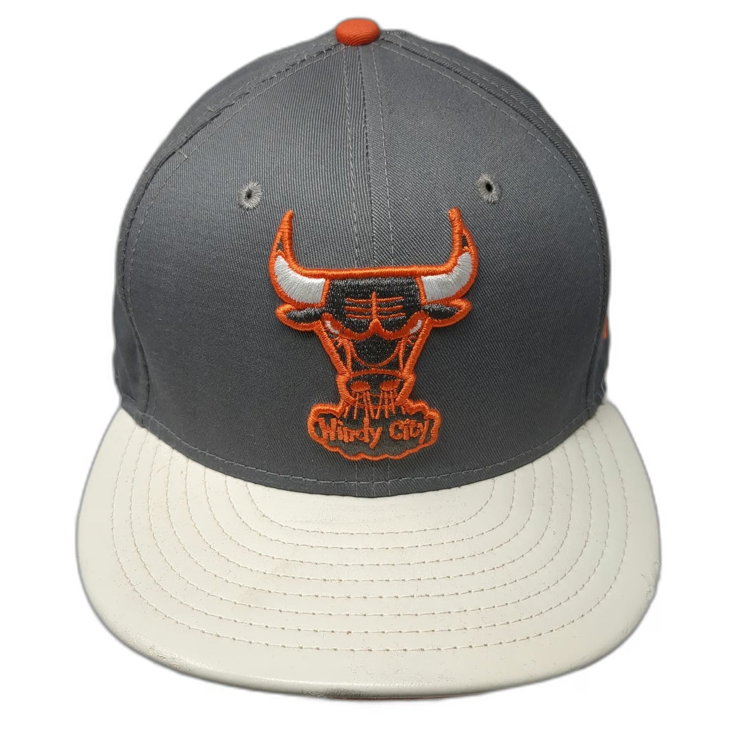New Era NBA Chicago Bulls Snapback Gray L Hat Flat Brim Orange Underbill 9FIFTY