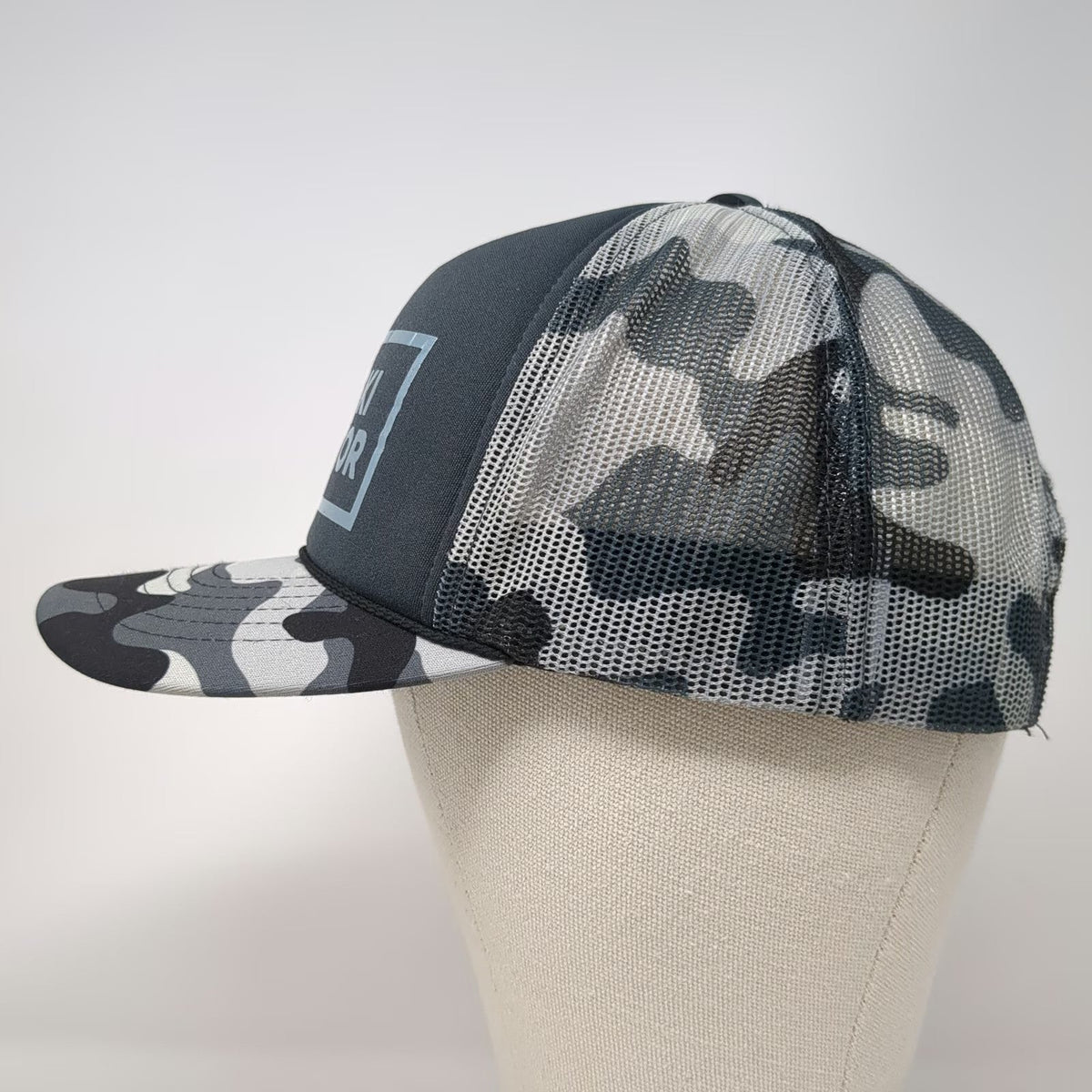 Ski Town All-Stars Trucker Hat One Size Gray Black Camo Après Ski Instructor