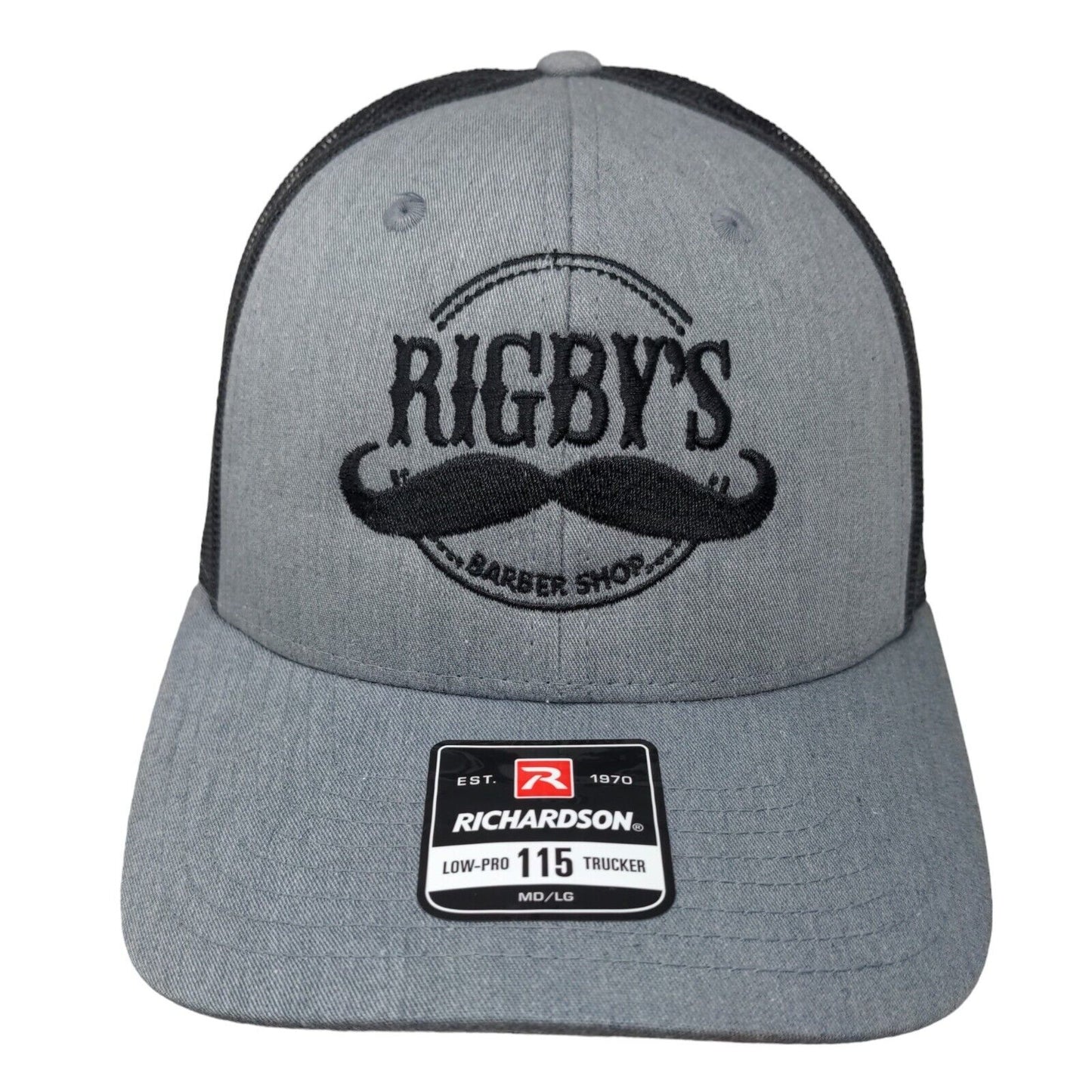 Rigby's Barber Shop Snapback Mesh Back Trucker Hat Gray M-L Embroidered