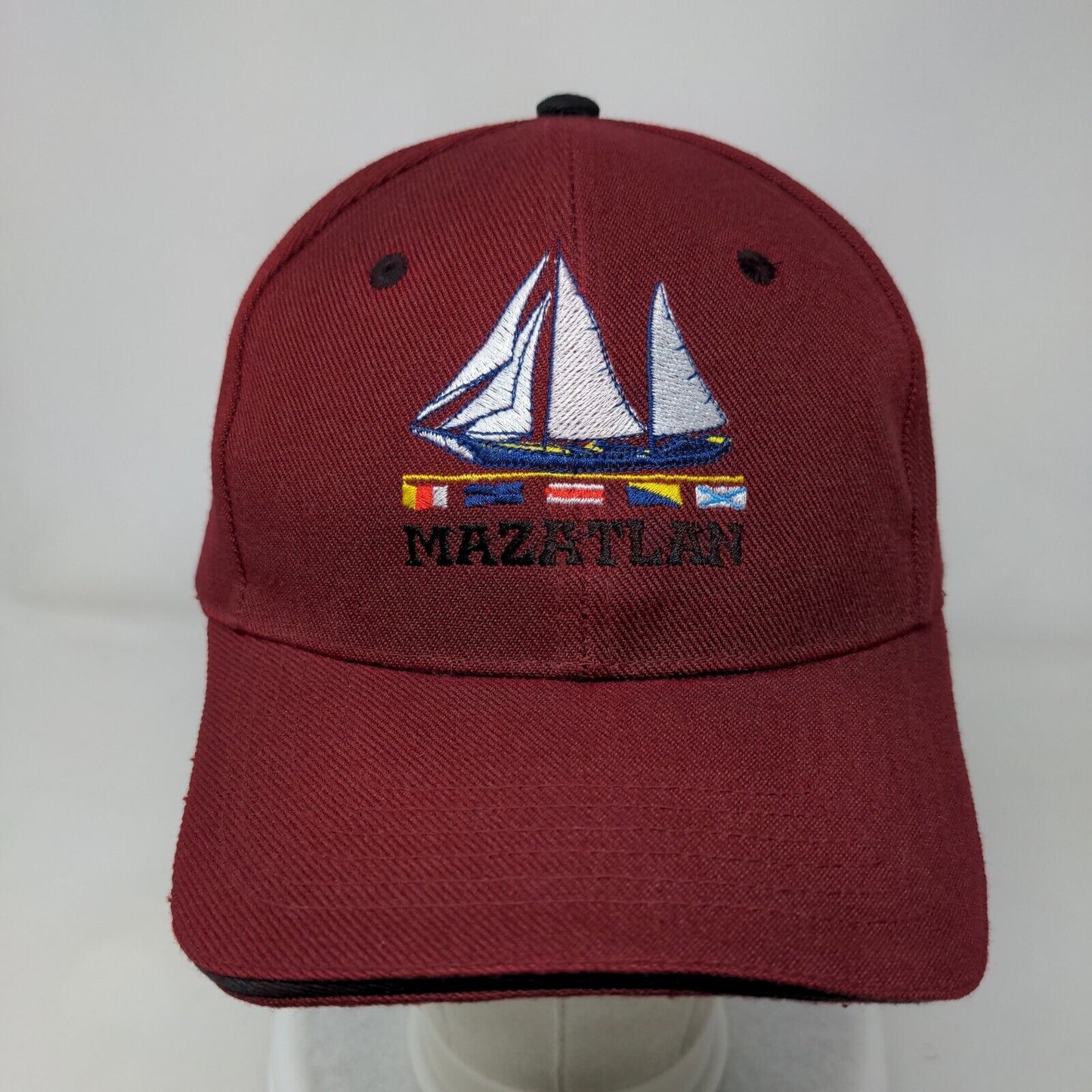 Mazatlan Sailboat Strapback Hat Red One Size Embroidered 6 Panel