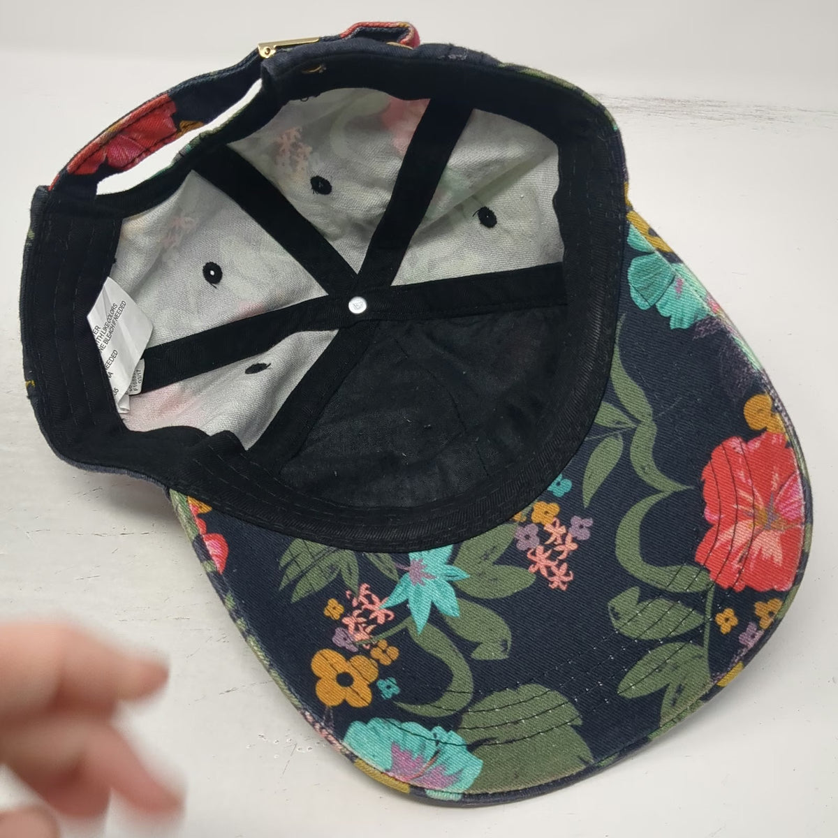 Floral Baseball Cap Black One Size Cotton Slideback Strap Hat Flower Pattern