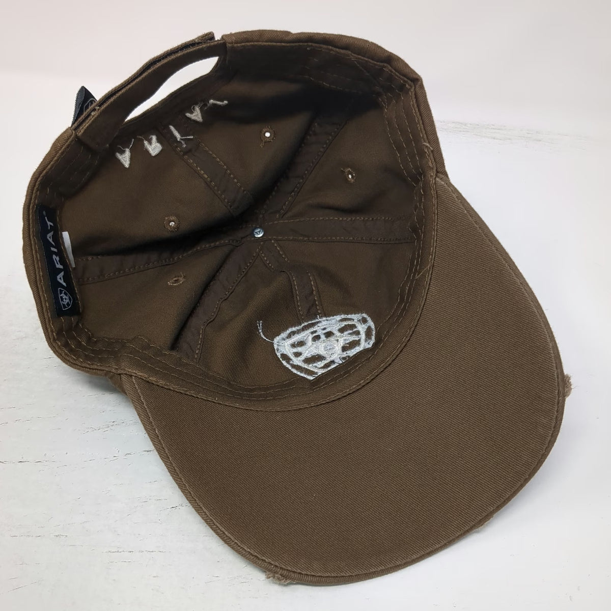 Ariat Baseball Cap Brown White OSFM Floral Lace Front Logo Strapback Stitch Hat