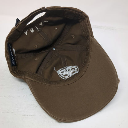 Ariat Baseball Cap Brown White OSFM Floral Lace Front Logo Strapback Stitch Hat