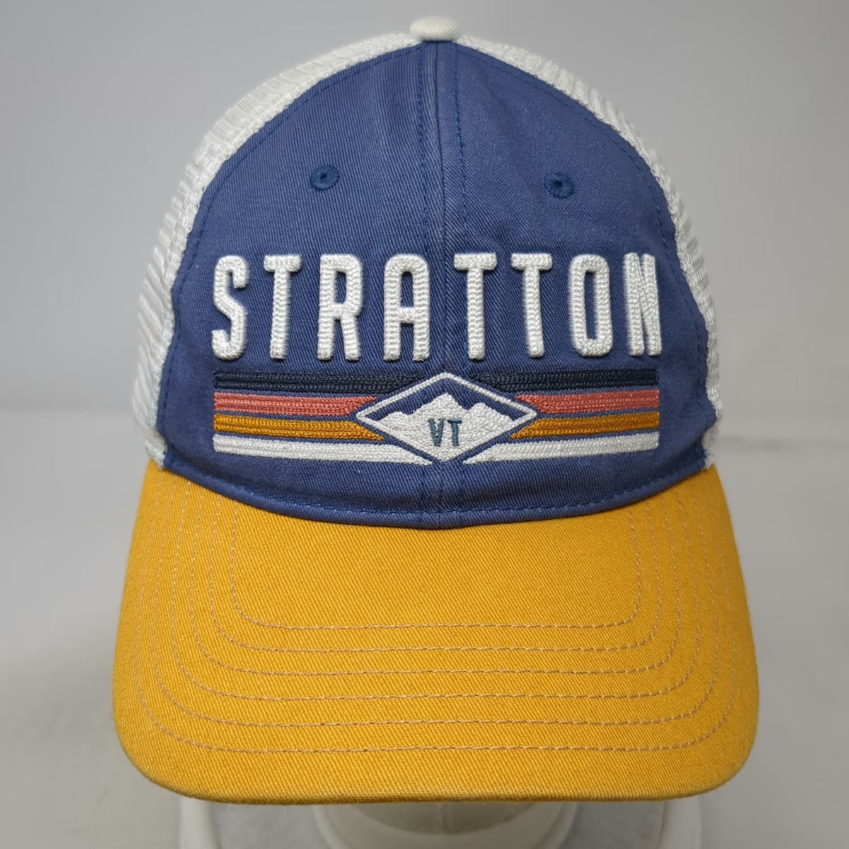 Camp David Trucker Hat Blue Yellow White One Size Stratton Vermont Mesh Snapback