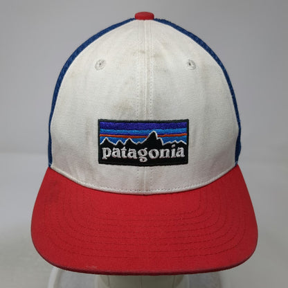 Patagonia Trucker Hat One Size White Blue Red Mesh Snapback Logo Patch Mountain