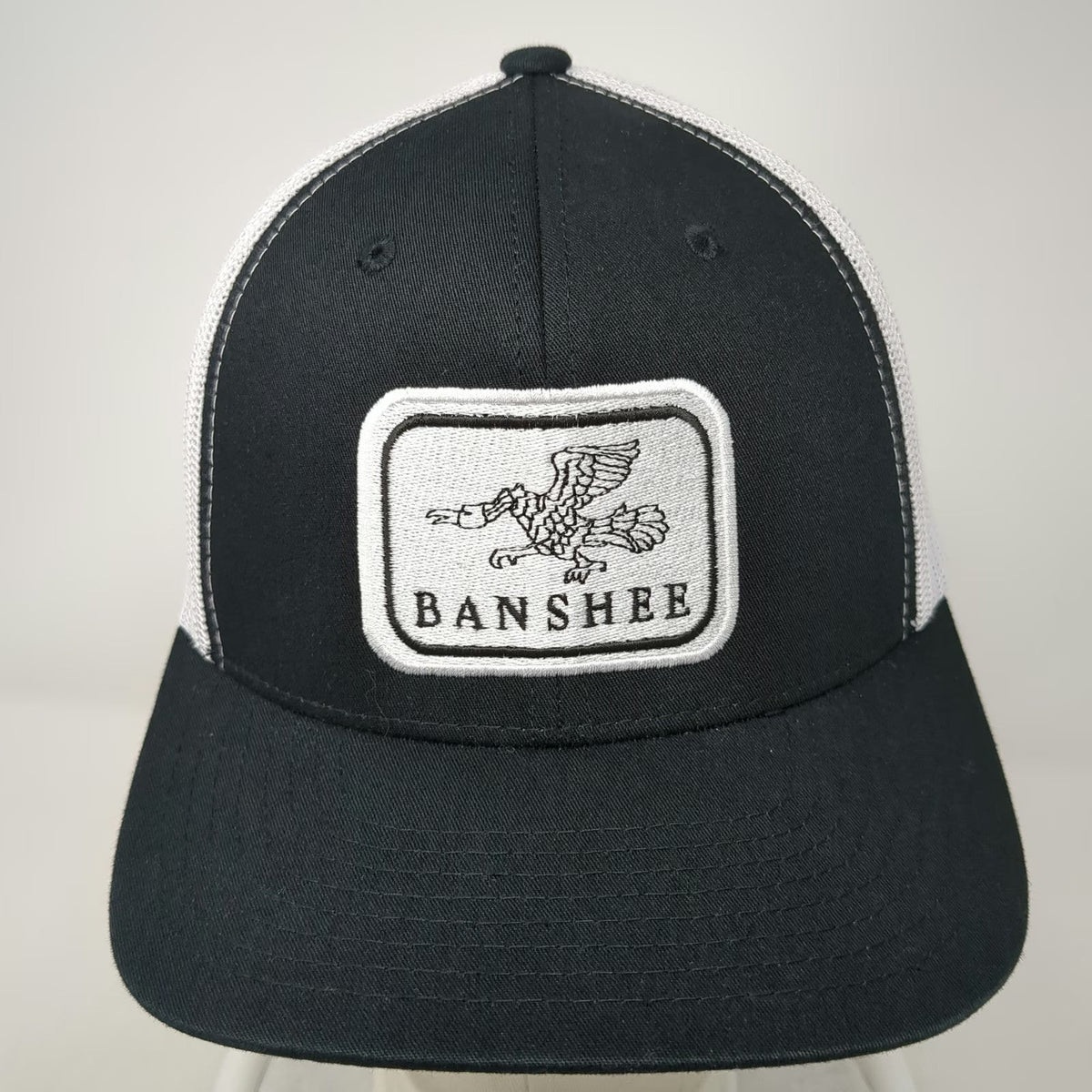 Yupoong Trucker Hat Black White One Size Mesh Back Banshee Bird Graphic Patch