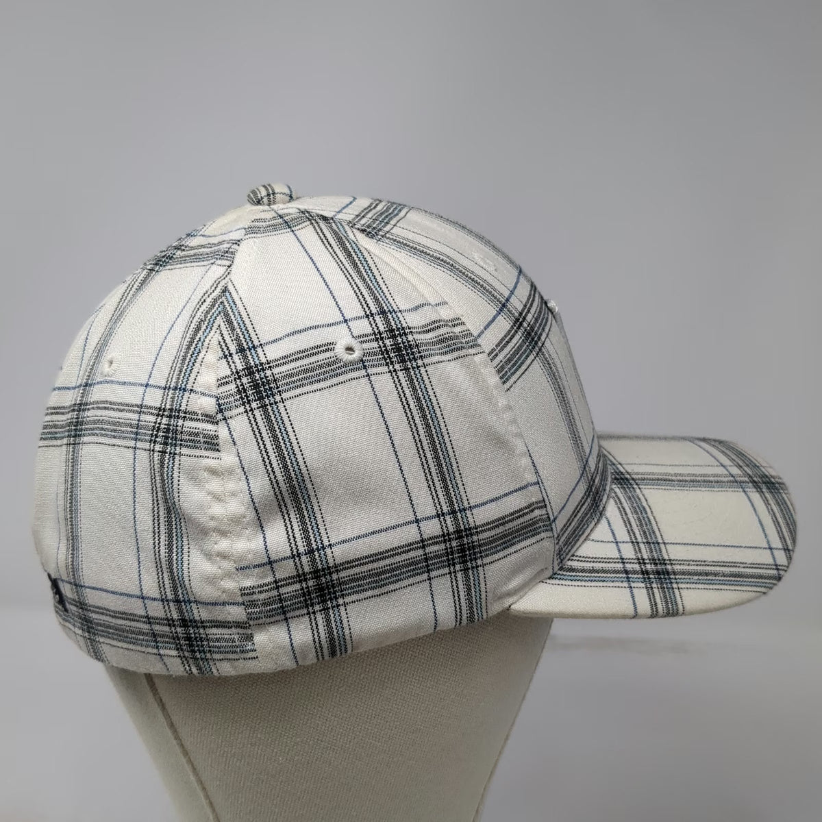 Hurley Plaid Baseball Cap One Size White Blue Black Flexfit Logo Embroidered Hat