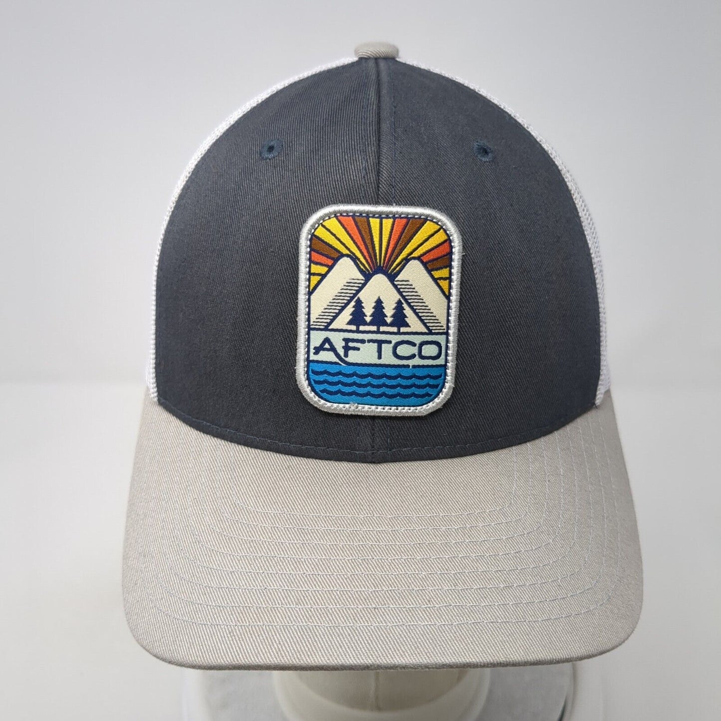 AFTCO Snapback Trucker Hat Gray OS Adjustable Embroidered Mesh Back Yupoong