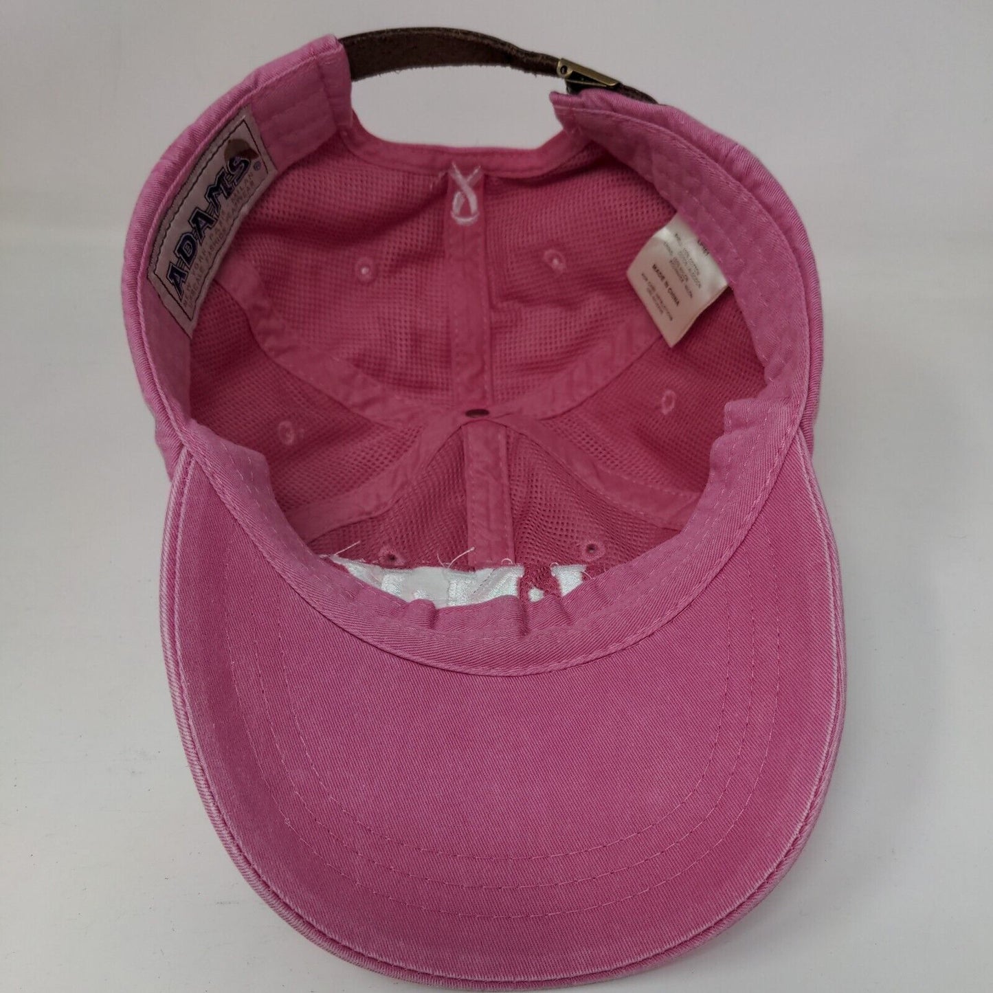 Think Pink Ribbon Slideback Hat Pink One Size Leather Strap Adams