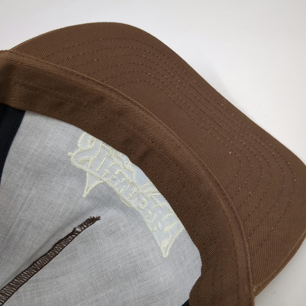 Strawberry 5 Panel Brown White One Size Snapback Mountain Logo Flat Brim Hat