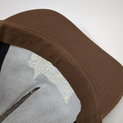 Strawberry 5 Panel Brown White One Size Snapback Mountain Logo Flat Brim Hat