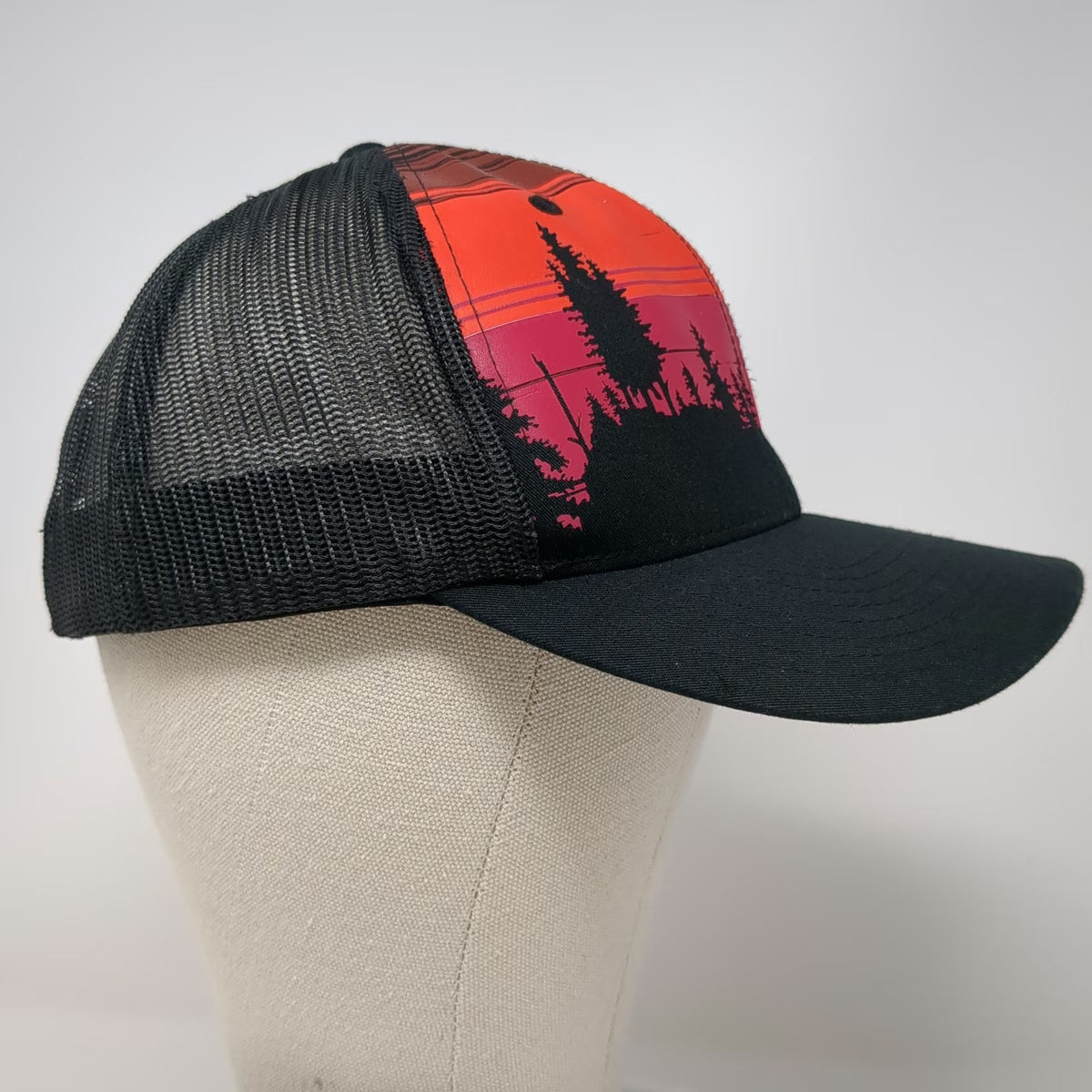 Columbia Trucker Hat Black One Size Sunset Pine Trees Mesh Back Snapback Hat