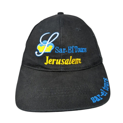 Sar-El Tours Jerusalem Strapback Hat Black One Size Adjustable Embroidered